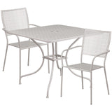 English Elm Commercial Grade Commercial Grade 35.5" Square Indoor-Outdoor Steel Patio Table Set with 2 Square Back Chairs