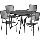 English Elm Commercial Grade Commercial Grade 35.5" Square Indoor-Outdoor Steel Patio Table Set with 4 Square Back Chairs