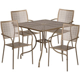 English Elm Commercial Grade Commercial Grade 35.5" Square Indoor-Outdoor Steel Patio Table Set with 4 Square Back Chairs