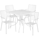 English Elm Commercial Grade Commercial Grade 35.5" Square Indoor-Outdoor Steel Patio Table Set with 4 Square Back Chairs