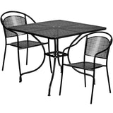 English Elm Commercial Grade Commercial Grade 35.5" Square Indoor-Outdoor Steel Patio Table Set with 2 Round Back Chairs