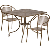 English Elm Commercial Grade Commercial Grade 35.5" Square Indoor-Outdoor Steel Patio Table Set with 2 Round Back Chairs