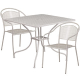 English Elm Commercial Grade Commercial Grade 35.5" Square Indoor-Outdoor Steel Patio Table Set with 2 Round Back Chairs