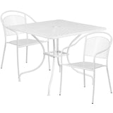 English Elm Commercial Grade Commercial Grade 35.5" Square Indoor-Outdoor Steel Patio Table Set with 2 Round Back Chairs