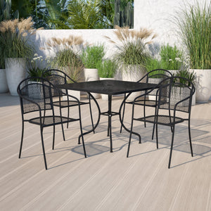 English Elm Commercial Grade Commercial Grade 35.5" Square Indoor-Outdoor Steel Patio Table Set with 4 Round Back Chairs