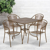 English Elm Commercial Grade Commercial Grade 35.5" Square Indoor-Outdoor Steel Patio Table Set with 4 Round Back Chairs