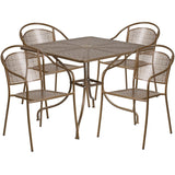 English Elm Commercial Grade Commercial Grade 35.5" Square Indoor-Outdoor Steel Patio Table Set with 4 Round Back Chairs