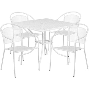 English Elm Commercial Grade Commercial Grade 35.5" Square Indoor-Outdoor Steel Patio Table Set with 4 Round Back Chairs