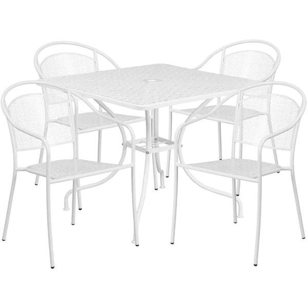 English Elm Commercial Grade Commercial Grade 35.5" Square Indoor-Outdoor Steel Patio Table Set with 4 Round Back Chairs