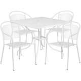 English Elm Commercial Grade Commercial Grade 35.5" Square Indoor-Outdoor Steel Patio Table Set with 4 Round Back Chairs