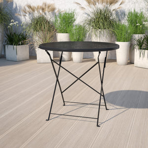 English Elm Commercial Grade Commercial Grade 30" Round Indoor-Outdoor Steel Folding Patio Table