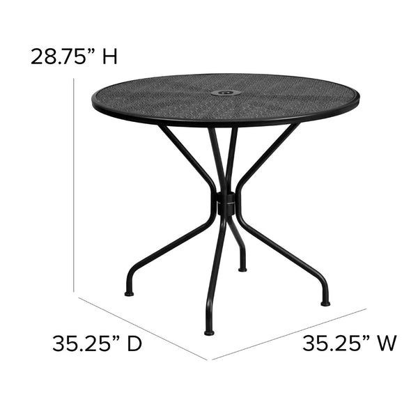 English Elm Commercial Grade Commercial Grade 35.25" Round Indoor-Outdoor Steel Patio Table with Umbrella Hole