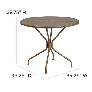 English Elm Commercial Grade Commercial Grade 35.25" Round Indoor-Outdoor Steel Patio Table with Umbrella Hole