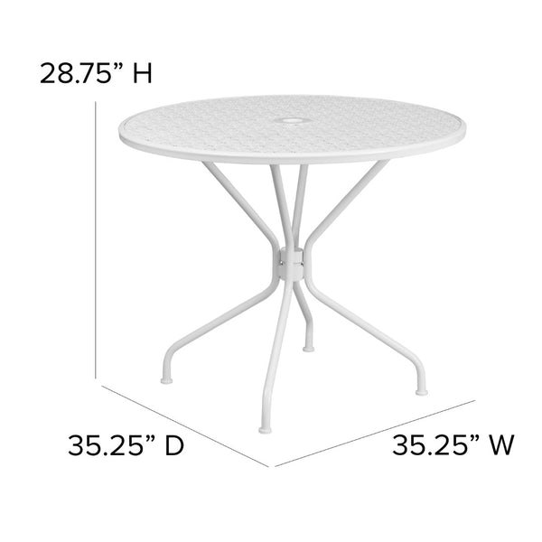 English Elm Commercial Grade Commercial Grade 35.25" Round Indoor-Outdoor Steel Patio Table with Umbrella Hole