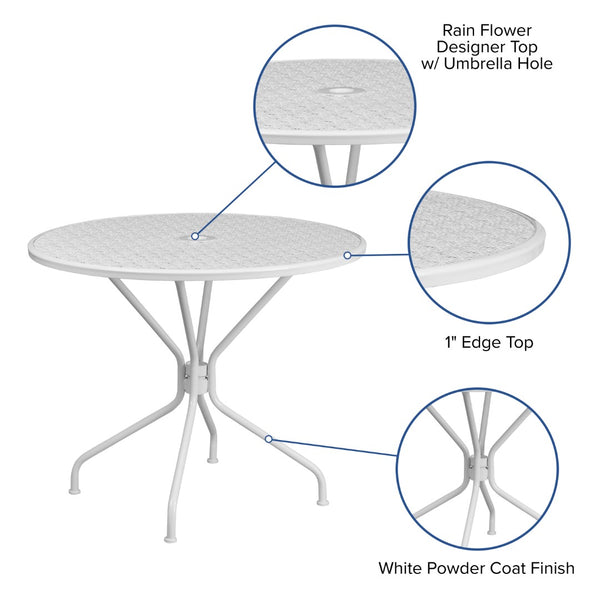 English Elm Commercial Grade Commercial Grade 35.25" Round Indoor-Outdoor Steel Patio Table with Umbrella Hole