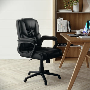 English Elm Commercial Grade Big & Tall 400 lb. Rated LeatherSoft Swivel Office Chair with Padded Arms