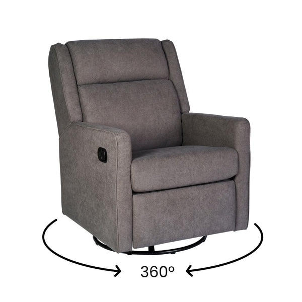 English Elm Swivel Glider Rocker Recliner Chair, Manual 360 Degree Swivel Recliner Perfect for Living Room, Bedroom, or Nursery in Upholstery