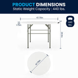 English Elm Commercial Grade 4-Foot Round Bi-Fold Plastic Banquet and Event Folding Table with Carrying Handle