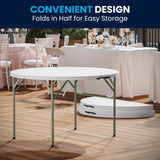 4-Ft Round Bi-Fold Plastic Banquet Table, Carrying Handle - Commercial Grade