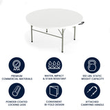 English Elm Commercial Grade 5-Foot Round Bi-Fold Plastic Folding Table with Carrying Handle