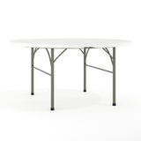 English Elm Commercial Grade 5-Foot Round Bi-Fold Plastic Folding Table with Carrying Handle