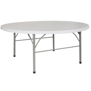 English Elm Commercial Grade 6-Foot Round Bi-Fold Plastic Banquet and Event Folding Table with Carrying Handle