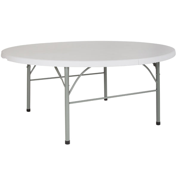 English Elm Commercial Grade 6-Foot Round Bi-Fold Plastic Banquet and Event Folding Table with Carrying Handle