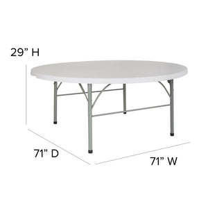 English Elm Commercial Grade 6-Foot Round Bi-Fold Plastic Banquet and Event Folding Table with Carrying Handle
