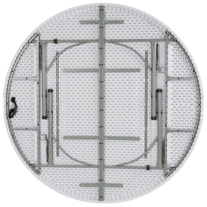 English Elm Commercial Grade 6-Foot Round Bi-Fold Plastic Banquet and Event Folding Table with Carrying Handle