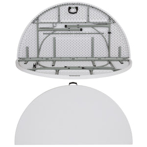 English Elm Commercial Grade 6-Foot Round Bi-Fold Plastic Banquet and Event Folding Table with Carrying Handle