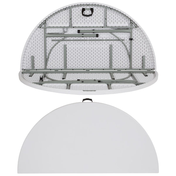 English Elm Commercial Grade 6-Foot Round Bi-Fold Plastic Banquet and Event Folding Table with Carrying Handle