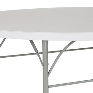 English Elm Commercial Grade 6-Foot Round Bi-Fold Plastic Banquet and Event Folding Table with Carrying Handle