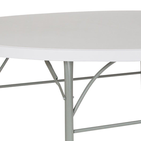 English Elm Commercial Grade 6-Foot Round Bi-Fold Plastic Banquet and Event Folding Table with Carrying Handle