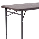 English Elm Commercial Grade 4-Foot Height Adjustable Bi-Fold Wood Grain Plastic Folding Table with Carrying Handle