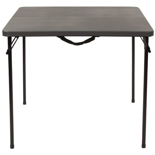 English Elm Commercial Grade 2.83-Foot Square Bi-Fold Plastic Folding Table with Carrying Handle
