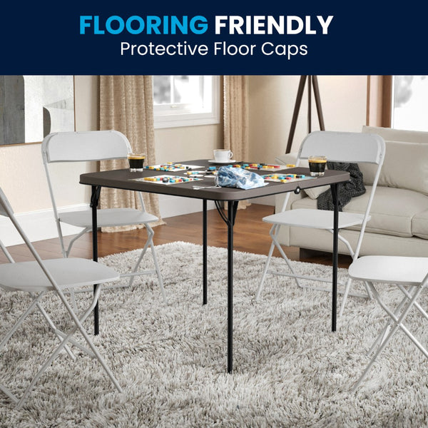 English Elm Commercial Grade 2.83-Foot Square Bi-Fold Plastic Folding Table with Carrying Handle