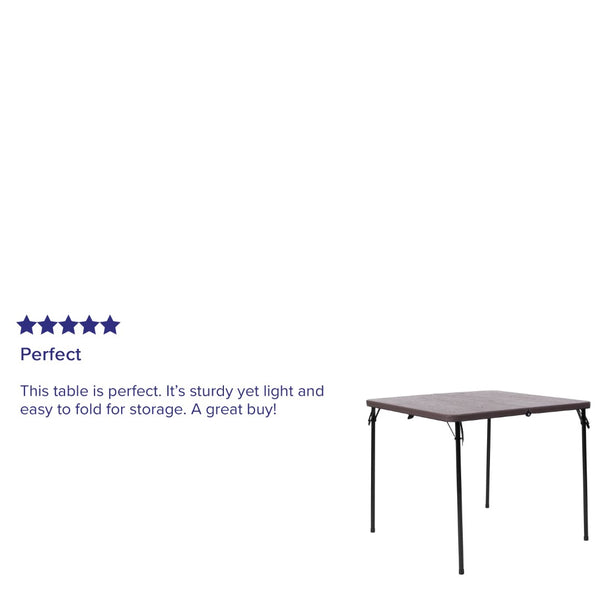 English Elm Commercial Grade 2.83-Foot Square Bi-Fold Wood Grain Plastic Folding Table with Carrying Handle