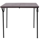 English Elm Commercial Grade 2.83-Foot Square Bi-Fold Wood Grain Plastic Folding Table with Carrying Handle