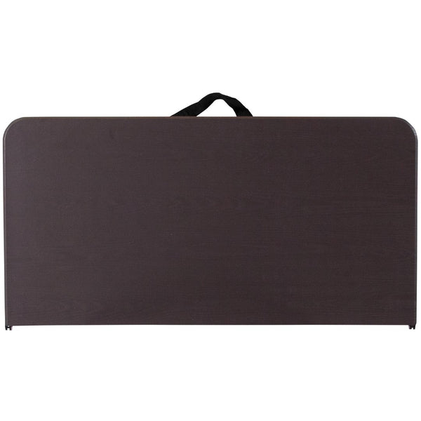 English Elm Commercial Grade 2.83-Foot Square Bi-Fold Wood Grain Plastic Folding Table with Carrying Handle