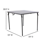 English Elm Commercial Grade 2.83-Foot Square Bi-Fold Plastic Folding Table with Carrying Handle