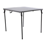 English Elm Commercial Grade 2.83-Foot Square Bi-Fold Plastic Folding Table with Carrying Handle