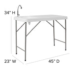 English Elm Commercial Grade 4-Foot Portable Fish Cleaning Table / Outdoor Camping Table and Sink