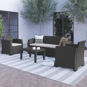 English Elm 4 Piece Outdoor Faux Rattan Chair, Sofa and Table Set