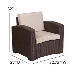 English Elm 4 Piece Outdoor Faux Rattan Chair, Sofa and Table Set