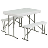 English Elm Commercial Grade 3 Piece Portable Plastic Folding Bench and Table Set