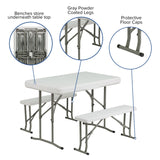 English Elm Commercial Grade 3 Piece Portable Plastic Folding Bench and Table Set