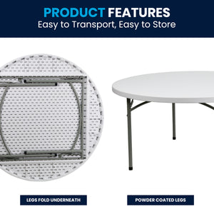 English Elm Commercial Grade 5-Foot Round Plastic Folding Table