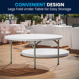 5-Foot Round Plastic Folding Table - Commercial Grade, Seats 8, 880 lb. Capacity