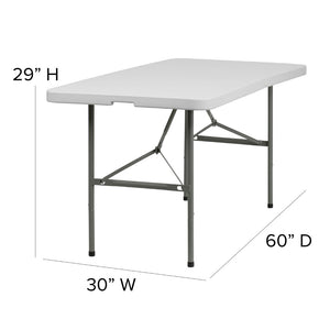 English Elm Commercial Grade 5-Foot Bi-Fold Plastic Folding Table
