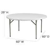 English Elm Commercial Grade 5-Foot Round Plastic Folding Table